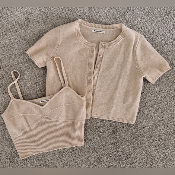 Reformation Knit Cardigan & Cami Set – Cream / Oatmeal – Size Small - Picture 1 of 1